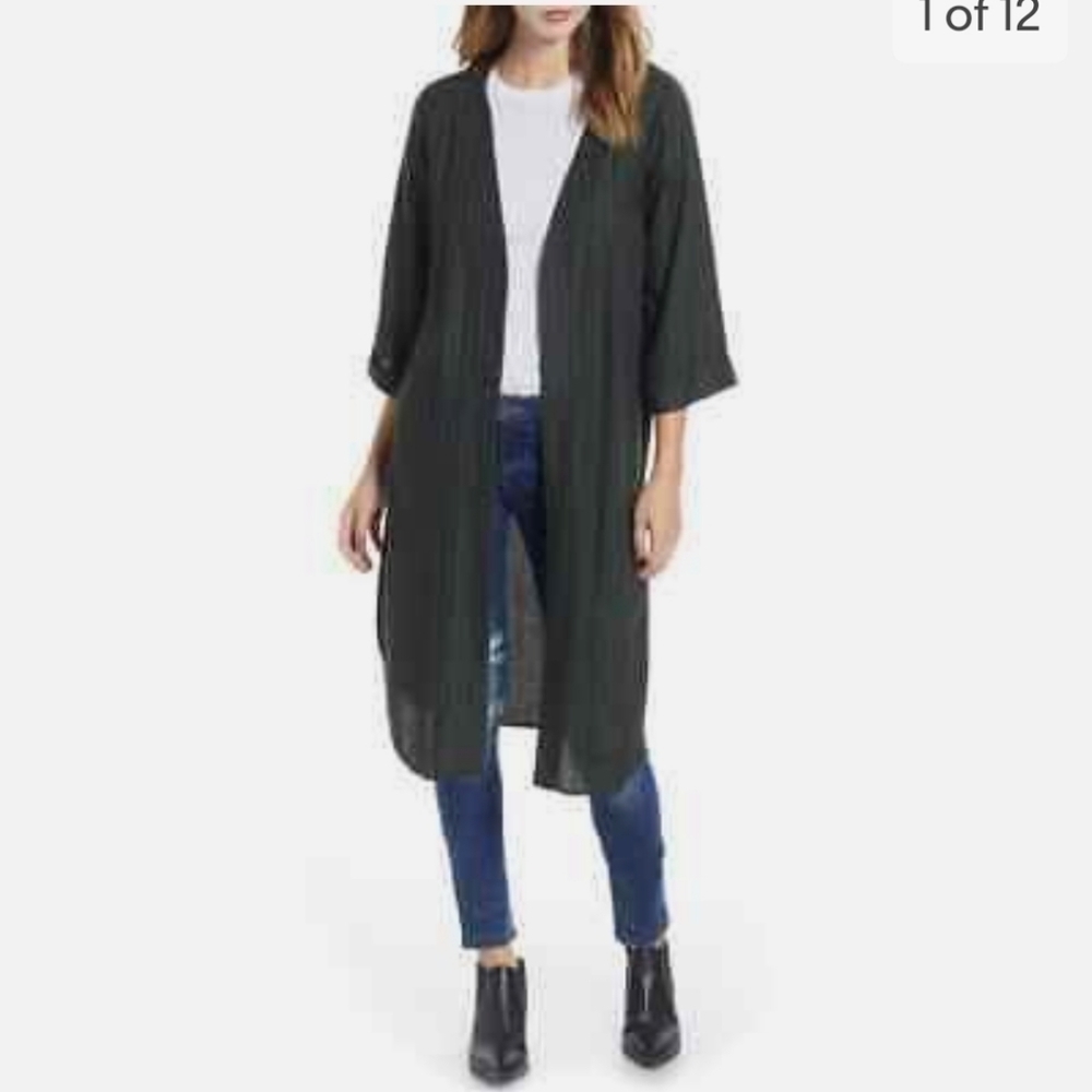 Socialite semi sheer olive green pinstriped lightweight duster/open cardigan NWT - Picture 1 of 11